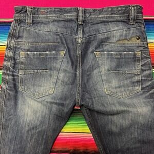 Diesel Jeans Men 30x32 Darron Regular Slim Tapered Dark Wash Whiskered Faded